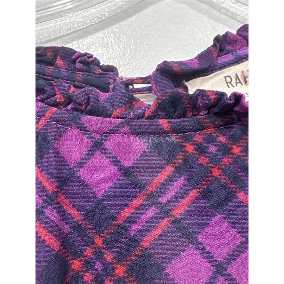 RAHL Victoria Plaid Top Women’s Size Large Purple Print Short Sleeve Blouse READ - Picture 11 of 12